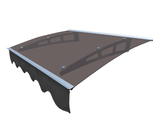 DA4734C Series Door Window Awning Canopy Made of 0.137 Inch Thick Crystal Solid Polycarbonate Sheet and Aluminum Alloy with Valance in size of 47" Wide x 34" Deep for Masonry Concrete Wall