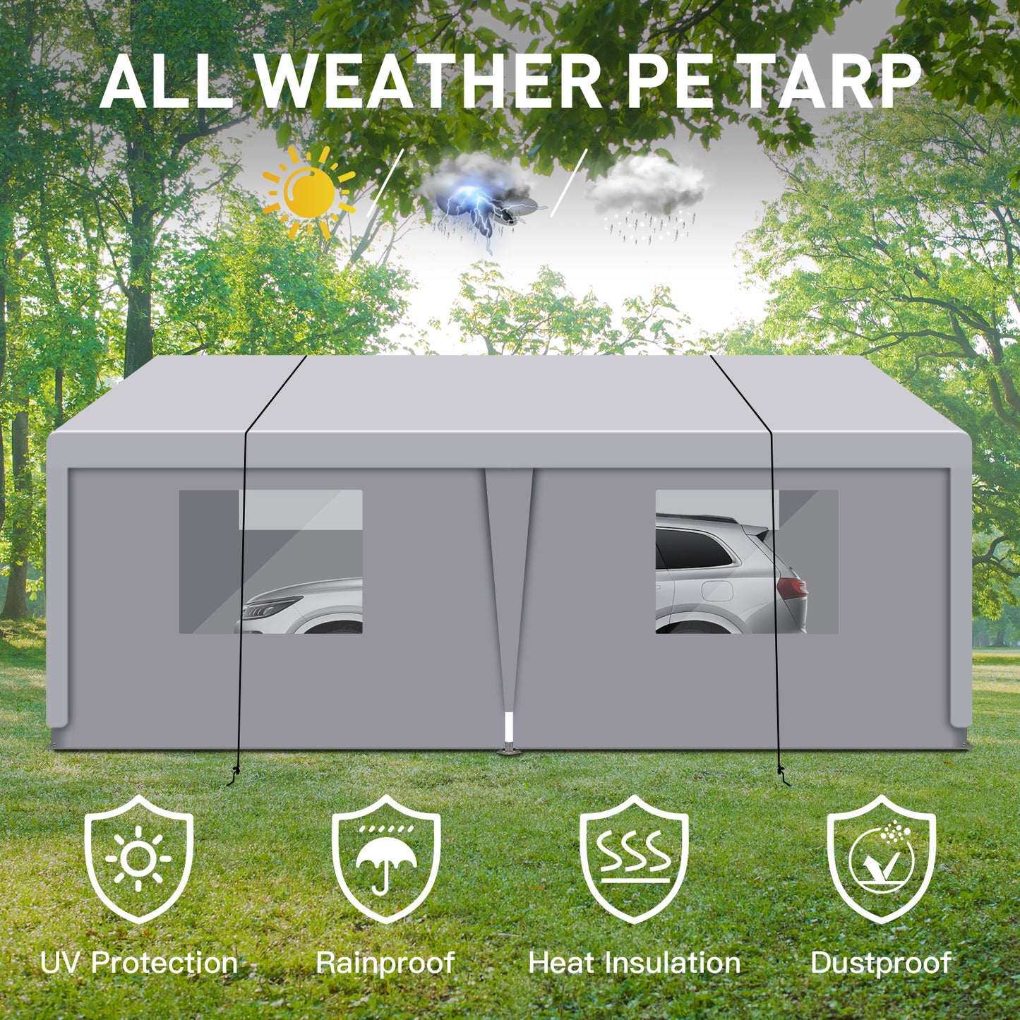 Carport, 10×20 Heavy Duty Portable Carport Garage Tent for Outdoor Storage Shelter grey
