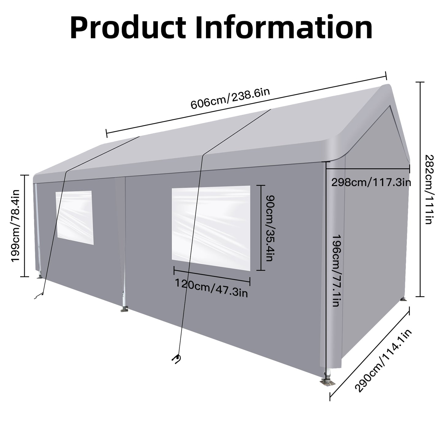Carport, 10×20 Heavy Duty Portable Carport Garage Tent for Outdoor Storage Shelter grey